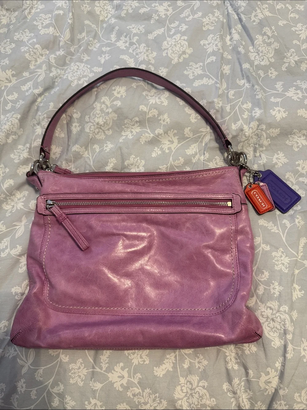 Coach Leather Pink Shoulder Bag with Accent Tags